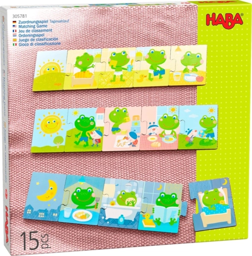 Haba dřevěné puzzle Žabákův den 3×5 dílků