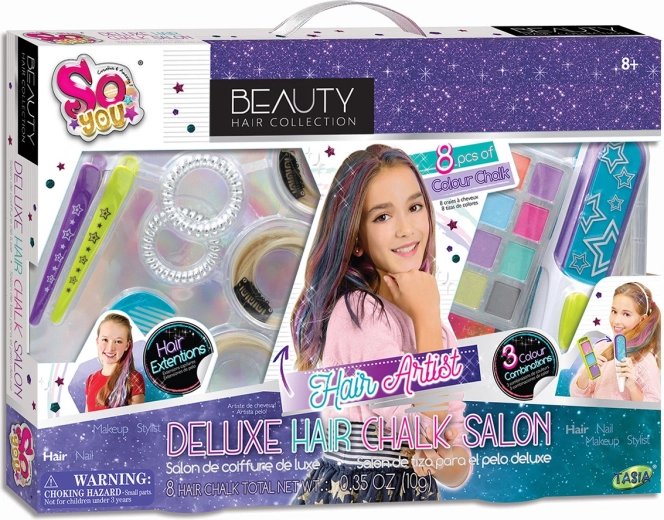 Tasia deluxe vlasový salon pro děti – sada 8 barevných kadeřnických nástrojů