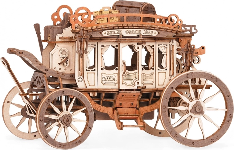 Dřevěná mechanická hrací skříňka – dostavník 3D puzzle