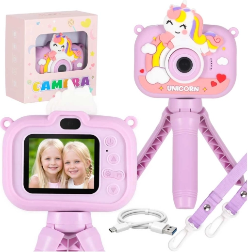 Dětský digitální fotoaparát Jednorožec se stativem a 8GB kartou
