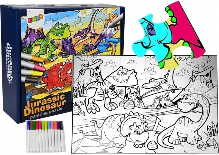Omalovánkové puzzle dinosauři s fixami, 24 dílků