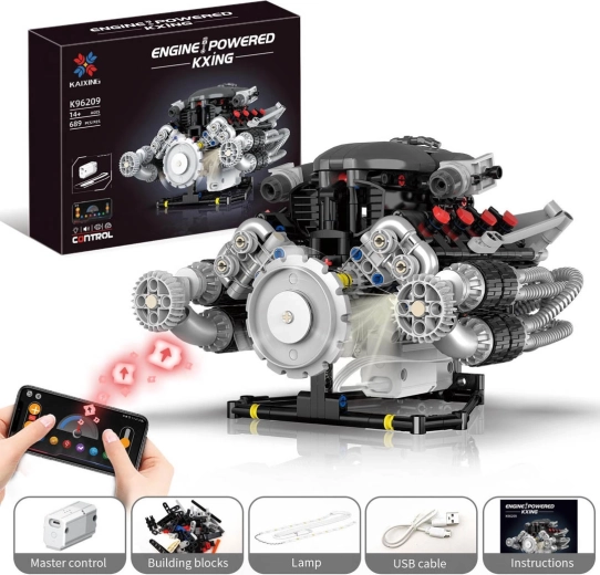 Stavebnice motoru s USB a LED osvětlením 689 dílků