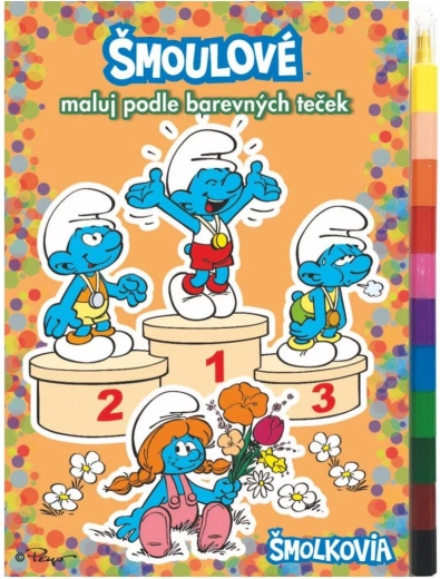 AKIM Maluj podle barevných teček Šmoulové omalovánky s voskovkou