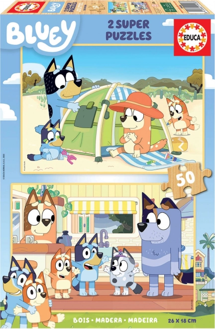 Dřevěné puzzle Bluey 2×50 dílků