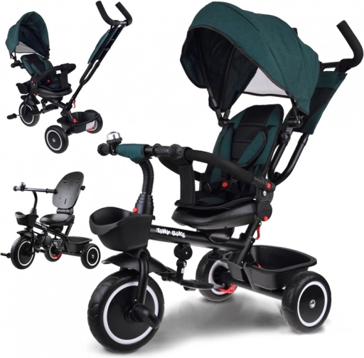 Dětské tříkolové kolo 3v1 s dáškem TINY BIKE – Tmavě zelená