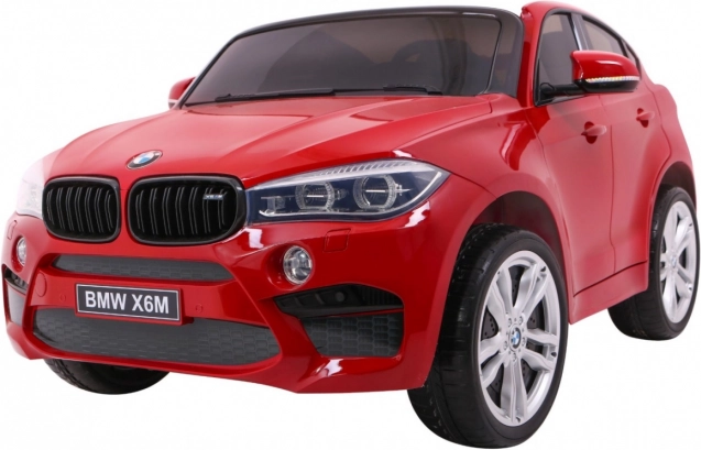 elektrické autíčko bmw x6 m xxl pro 2 děti, červený lak, dálkové ovládání a sedadlo z ekokůže