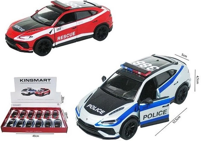 Lamborghini Urus policejní nebo záchranářské auto s pull-back pohonem - 1 kus