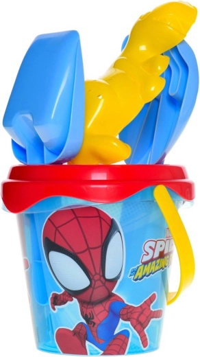 Pískový set Spider-Man s průhledným kyblíkem, sítkem a nástroji