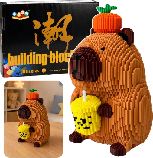Konstrukční mikrokostky kapybara se shake (jablko) – 3D figurka 25 cm, 3900 dílků