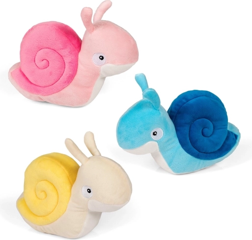 Plyšový šnek 20 cm – modrý, růžový a žluto‑bílý
