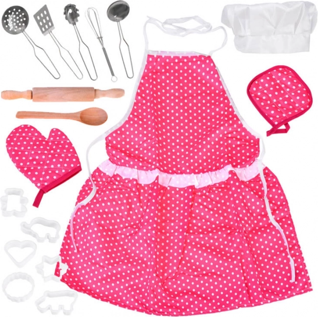 Dětská kuchařská sada s puntíky – zástěra, čepice, náčiní a vykrajovátka
