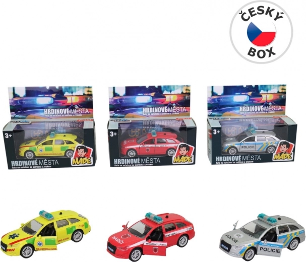 Auto hrdinové města – české popisky, kovové autíčko se zvukem a světlem