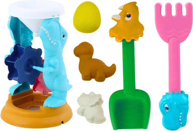 Dinosauří set na písek s mlýnkem, lopatkou, hráběmi a formičkami