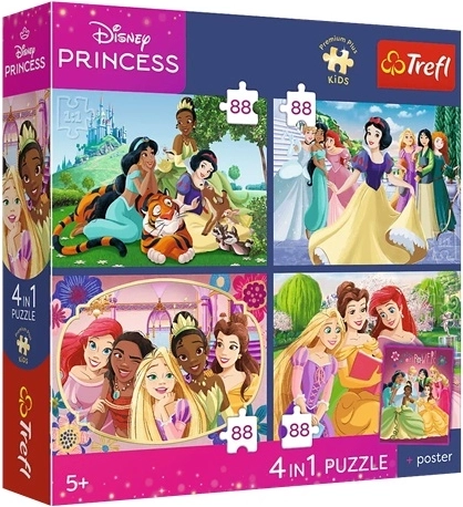 Trefl Disney Princess 4v1 puzzle Romantické princezny 4×88 dílků