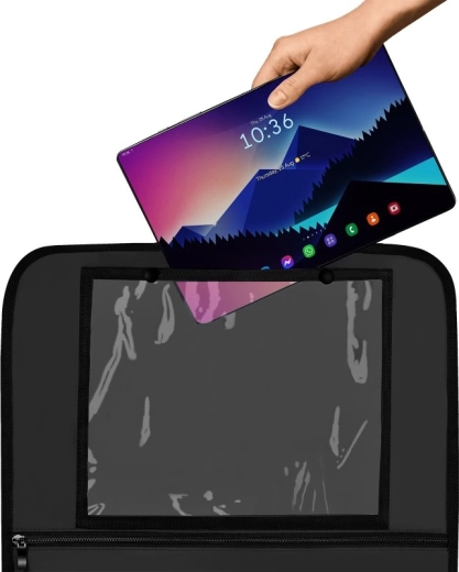 Průhledná kapsa na tablet pro zábavu na cestách