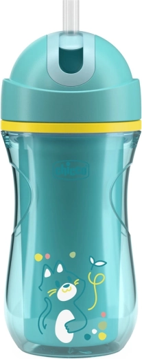 Chicco sportovní termo hrnek se slámkou, 266 ml, teal, 14m+