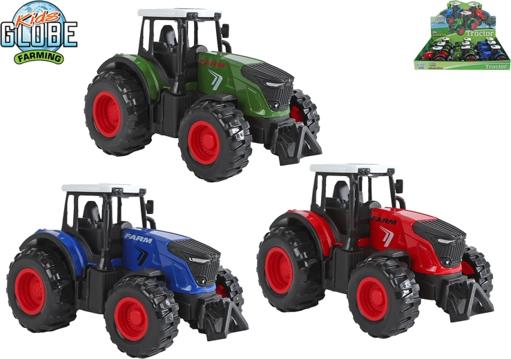 Kovový traktor Kids Globe Farming se zpětným chodem 12 cm - 1 kus