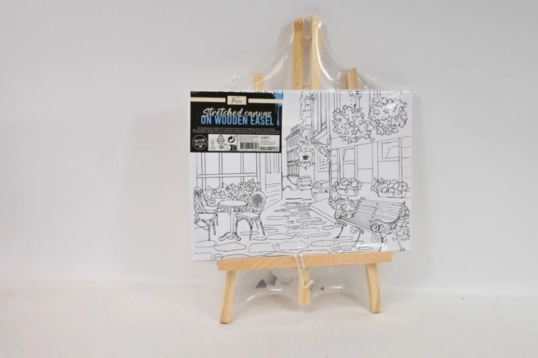 Plátno s předtištěným vzorem na stolním stojanu – motiv restaurace 30 × 23 cm