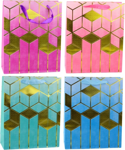 Dárková taška s geometrickým zlatým vzorem 32 × 26 × 12 cm