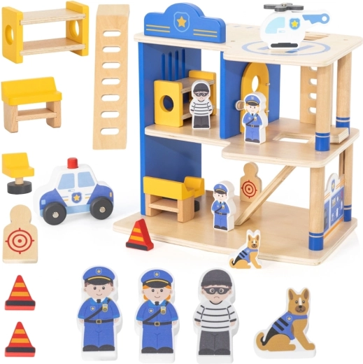 Viga Toys dřevěná policejní stanice s příslušenstvím
