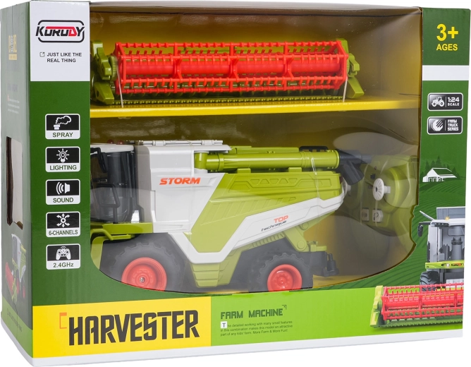 Dětský RC kombajn 1:24 zelený s kouřovým efektem