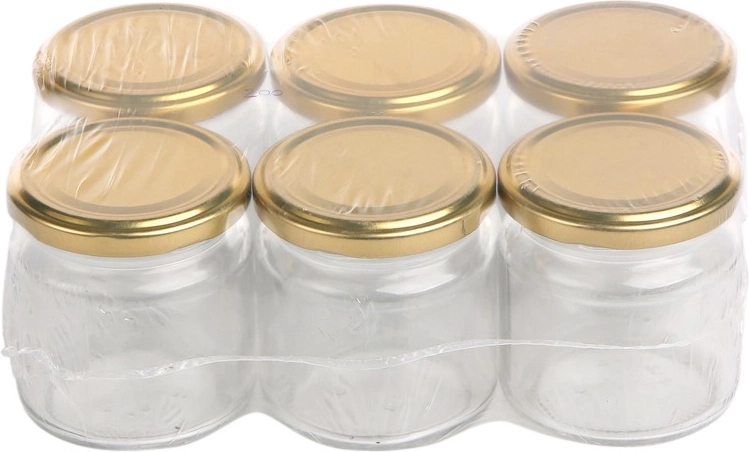 Sada 6 skleněných zavařovacích sklenic 200 ml se zlatými víčky 66 mm