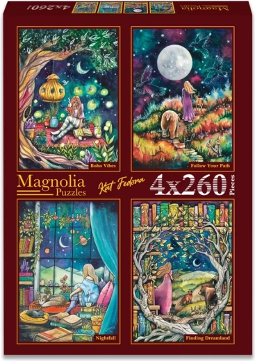 Magnolia puzzle sada Pohoda, Po vlastní cestě, Soumrak a Hledání říše snů 4×260 dílků