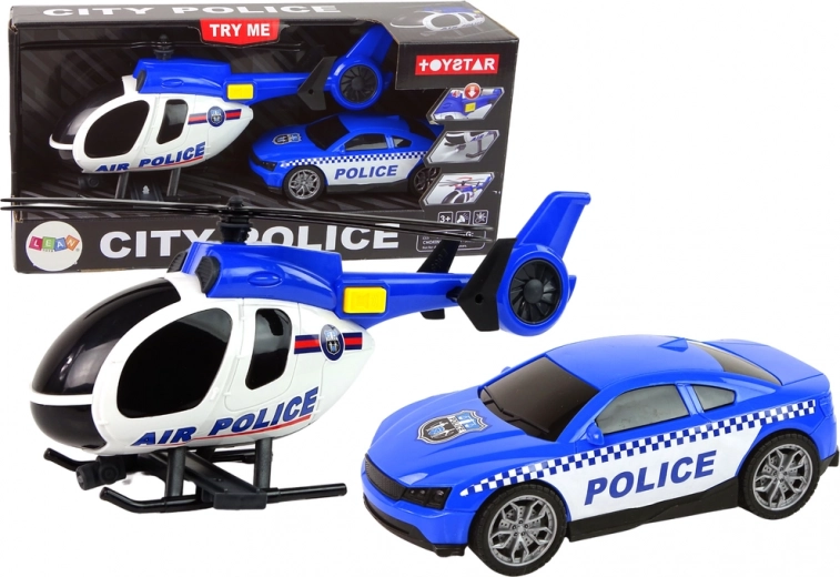 Policejní sada vrtulník a auto se zvukem – modrá