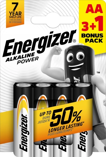 Energizer Alkaline Power AA tužkové baterie 3+1 zdarma