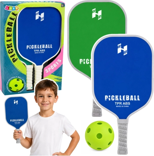 Sada na pickleball – 2 pálky a perforovaný míček zeleno-modrá