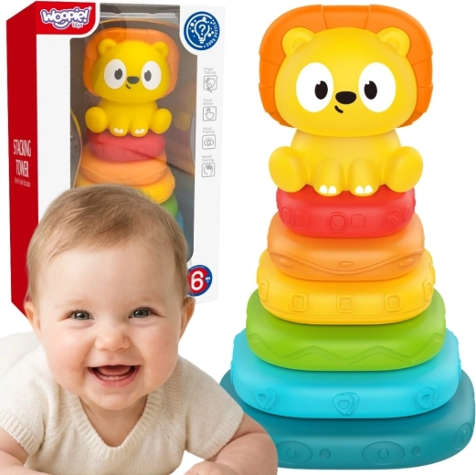 Woopie Baby senzorická pyramida – skládací věž s lvíčkem (od 6 měsíců)