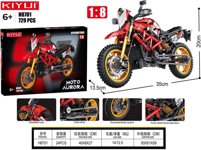 Stavebnice motocykl červený 729 dílků