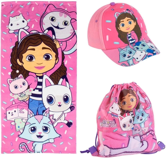 Dárková souprava osuška, kšiltovka a vak Gabby's Dollhouse