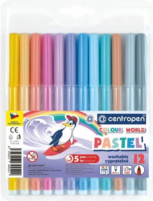 CENTROPEN pastelové fixy, 12 barev – pastel