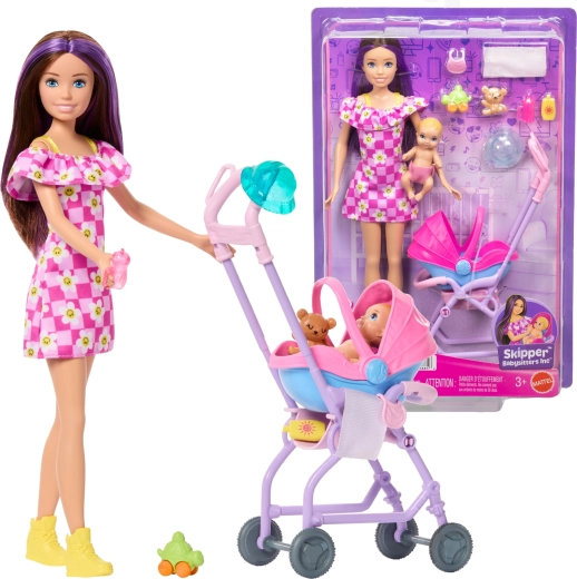 Panenka Barbie Skipper chůva s miminkem a kočárkem