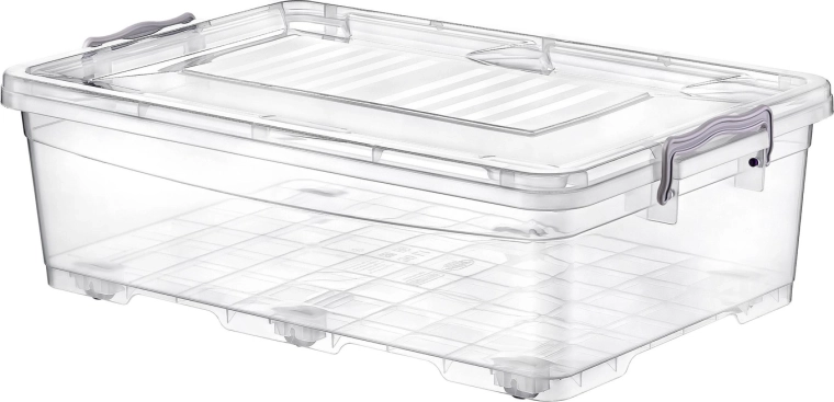 Úložný box s víkem a kolečky 30 l průhledný
