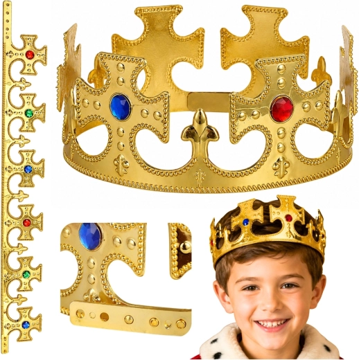 Regulovatelná zlatá královská koruna s imitací drahokamů (17–20 cm)