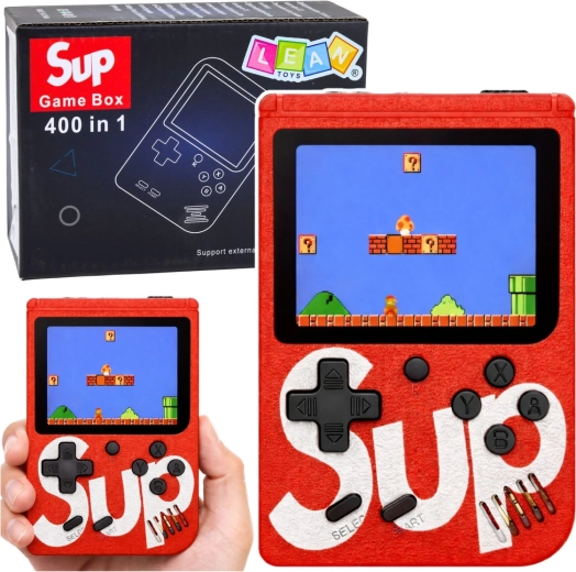 Přenosná retro herní konzole SUP s 400 hrami, 3" LCD, červená