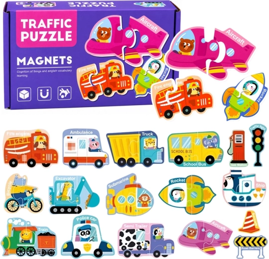 Magnetické puzzle dopravní prostředky – sada 30 dílků