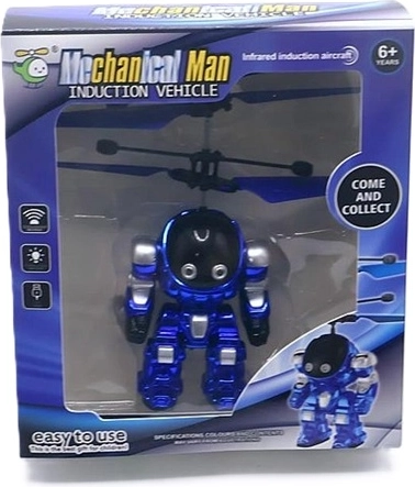Létající figurka futuristického robota ve zlaté barvě