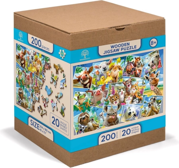 Dřevěné puzzle 2v1 Zvířecí pohlednice WOODEN CITY, 505 dílků