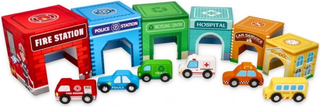 pyramida z kelímků s vozidly