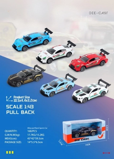 Kovové závodní autíčko 10,5 cm na zpětný chod