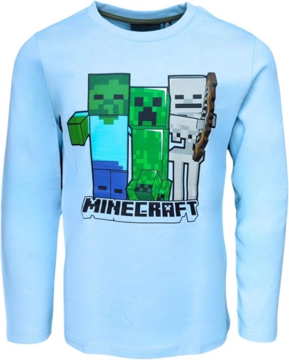 Minecraft chlapecké tričko s dlouhým rukávem světle modré – Velikost: 152