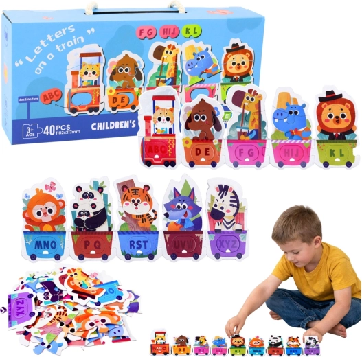 edukační puzzle abecední vláček se zvířátky, 40 dílků