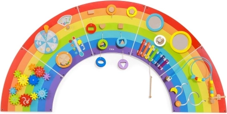 Dřevěná nástěnná smyslová a manipulační tabule duha FSC – Viga