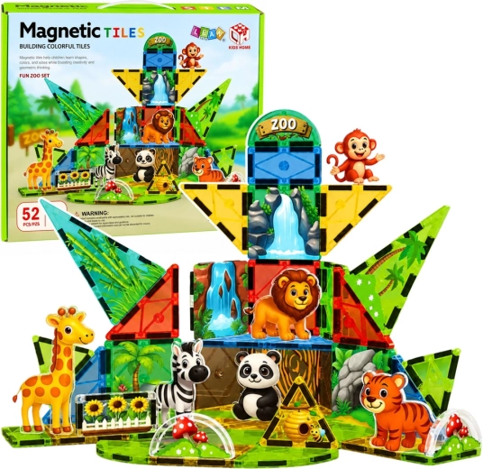 Magnetické konstrukční kostky zoo – divoká zvířata 52 dílů