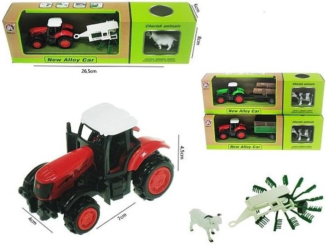 Traktor s přívěsem a zvířátkem 16 cm