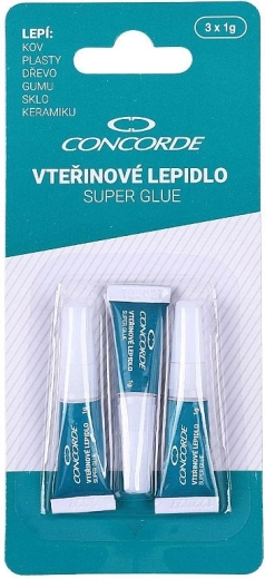Vteřinové lepidlo CONCORDE 3×1 g – univerzální rychleschnoucí lepidlo