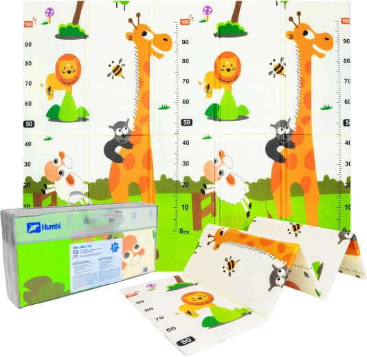 Humbi oboustranná skládací pěnová hrací podložka XPE se zvířátky a metrem 180 × 150 × 1 cm